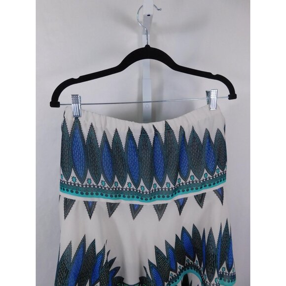 Lane Bryant Skirt Womens Plus 20 White Teal Handkerchief Hem Boho Geometric - Picture 6 of 10